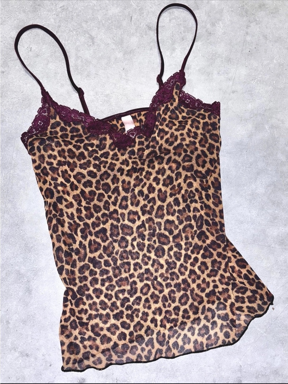 Victoria's Secret Y2K vintage Rare Leopard Print purple Lace trim cami top SZ.S